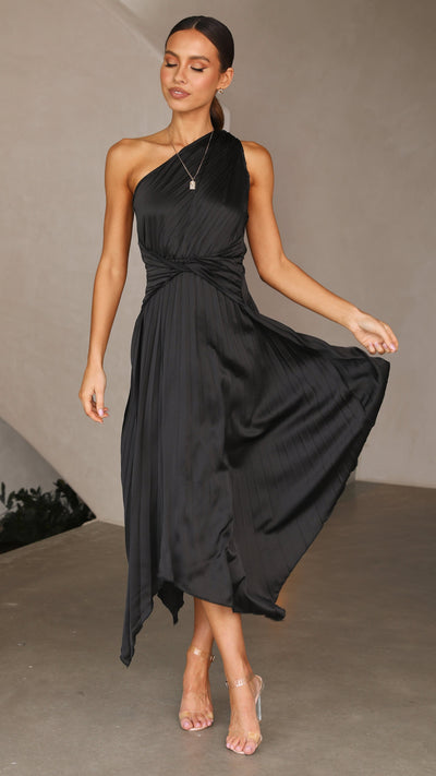 Cali - One Shoulder Midi Dress - Black