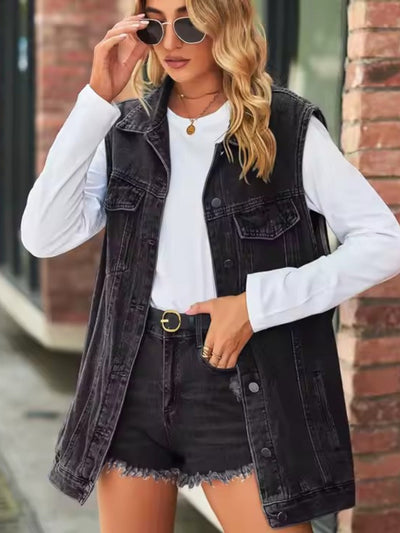 Lillian - Autumn Retro Denim Vest Jacket
