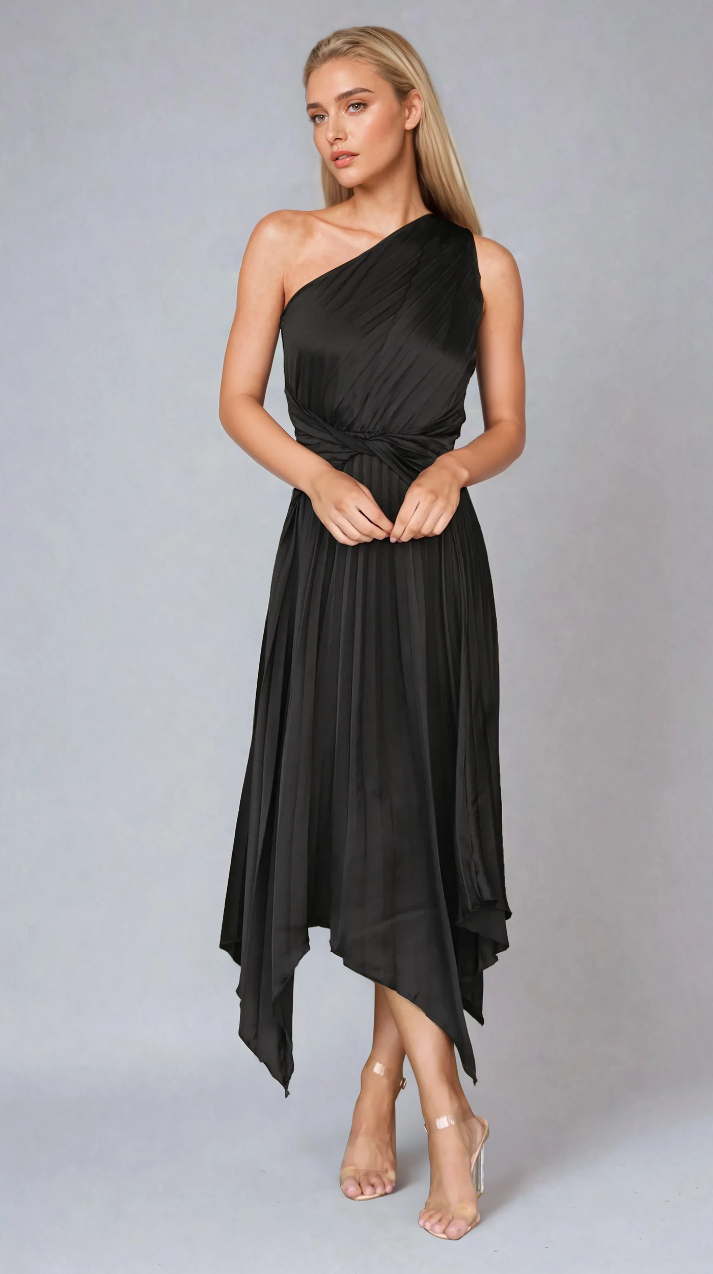 Cali - One Shoulder Midi Dress - Black