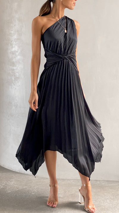 Cali - One Shoulder Midi Dress - Black
