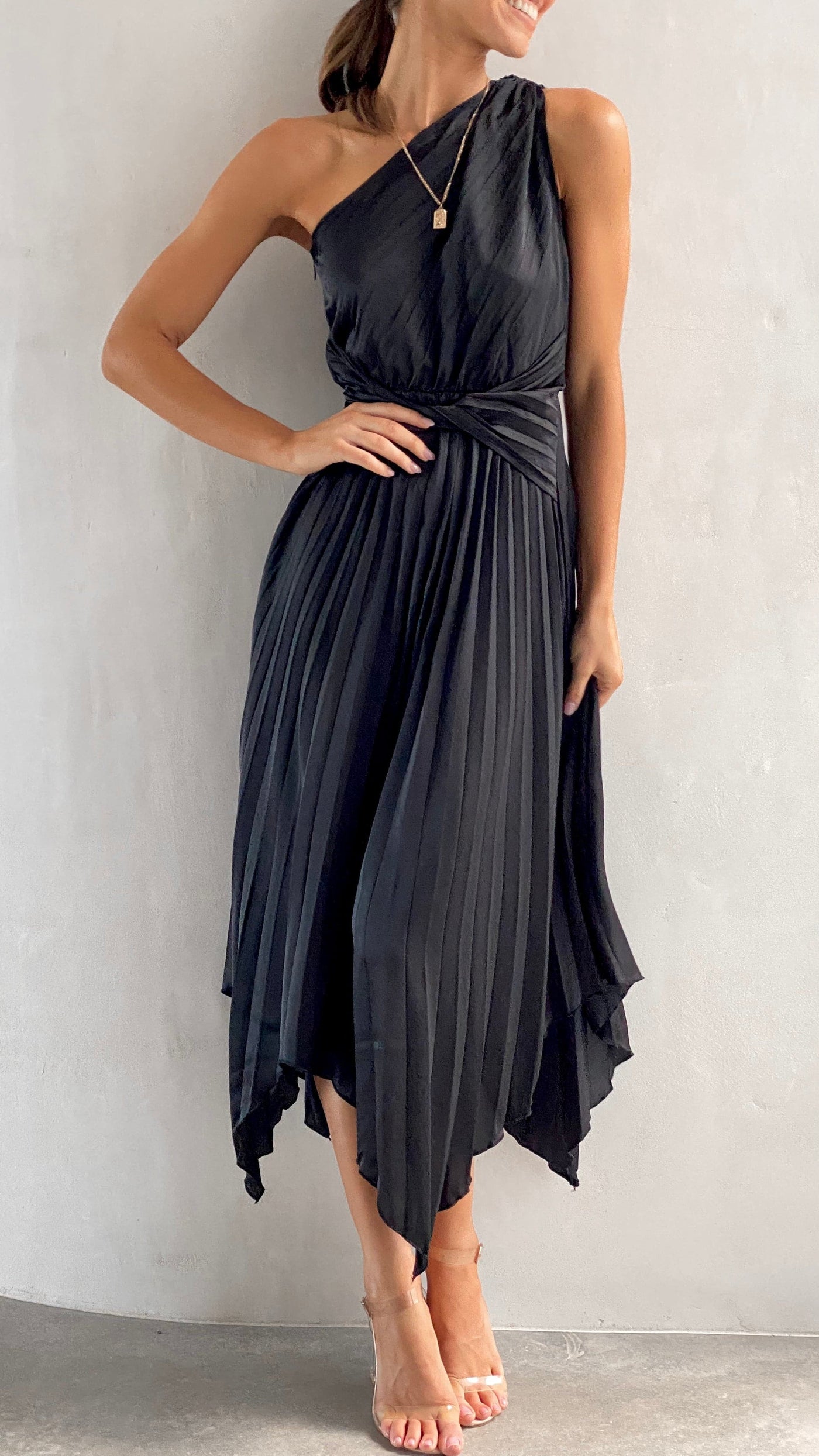 Cali - One Shoulder Midi Dress - Black