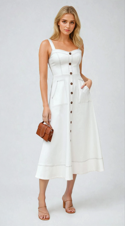Indigo Midi Dress - White Denim