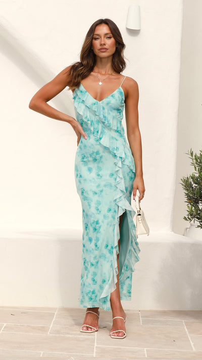 Debbie Midi Dress - Green Floral