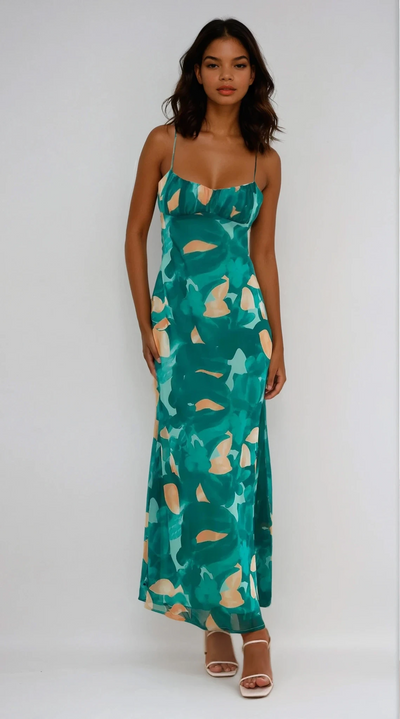 Margie Midi Dress - Green Print