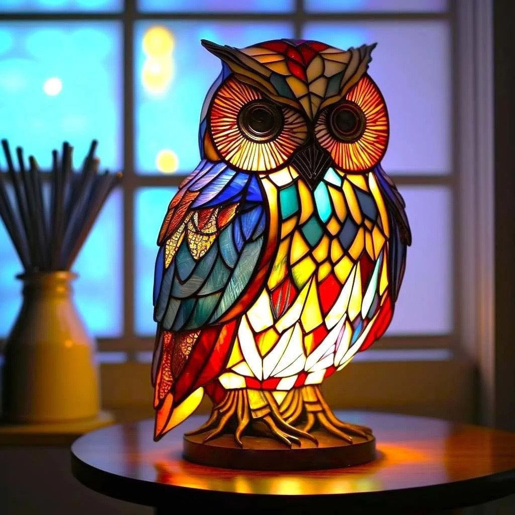 Merlin | Magic Owl Lamp Made of Colored Glass