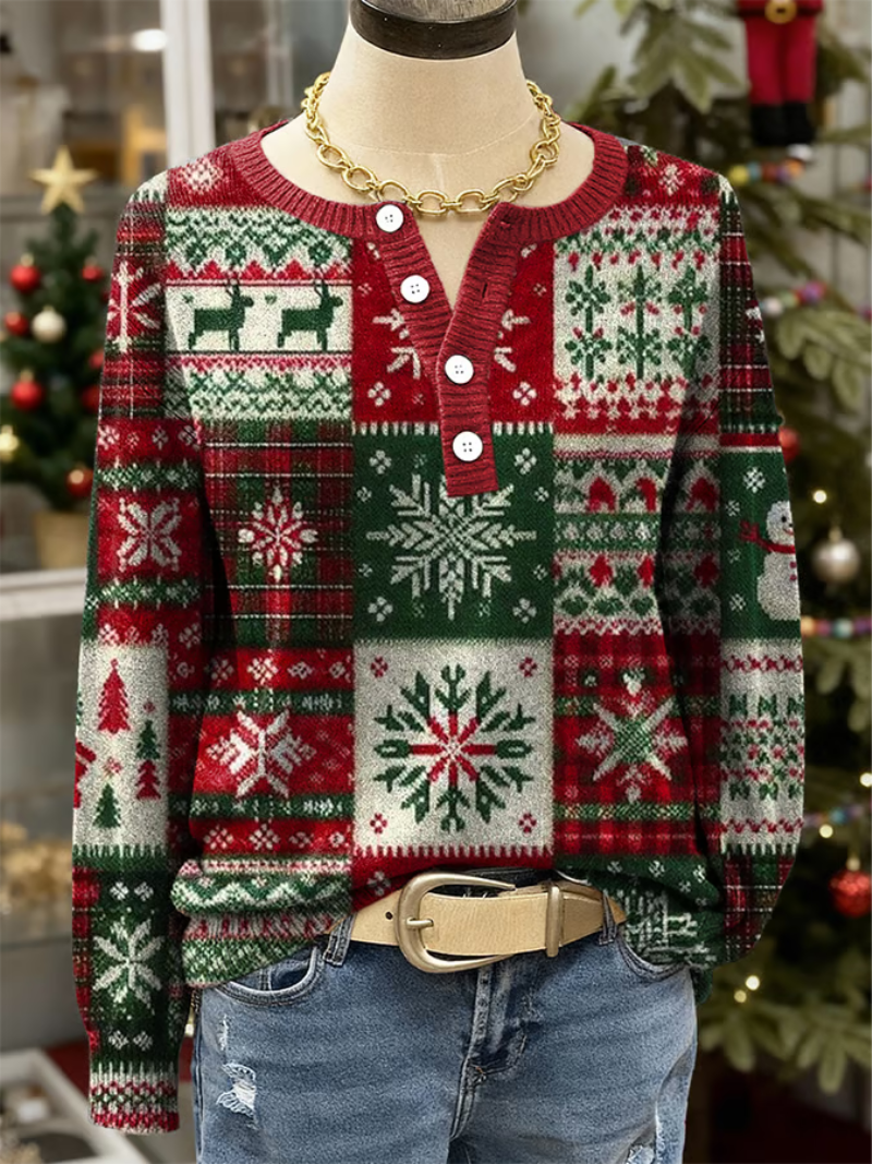 Sara - Christmas Sweater with Reindeer and Snowflakes