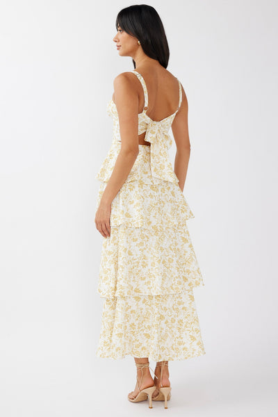 Provence Bloom Tiered Midi Dress Floral Yellow