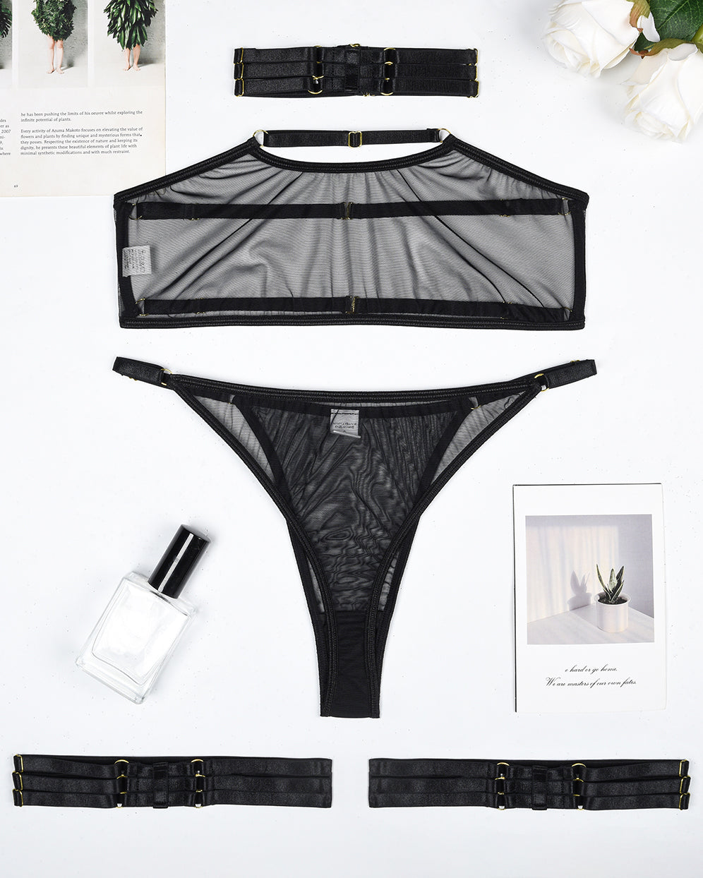 Eline™ | 4-Piece Transparent Mesh Lingerie Set with Bra & Bow