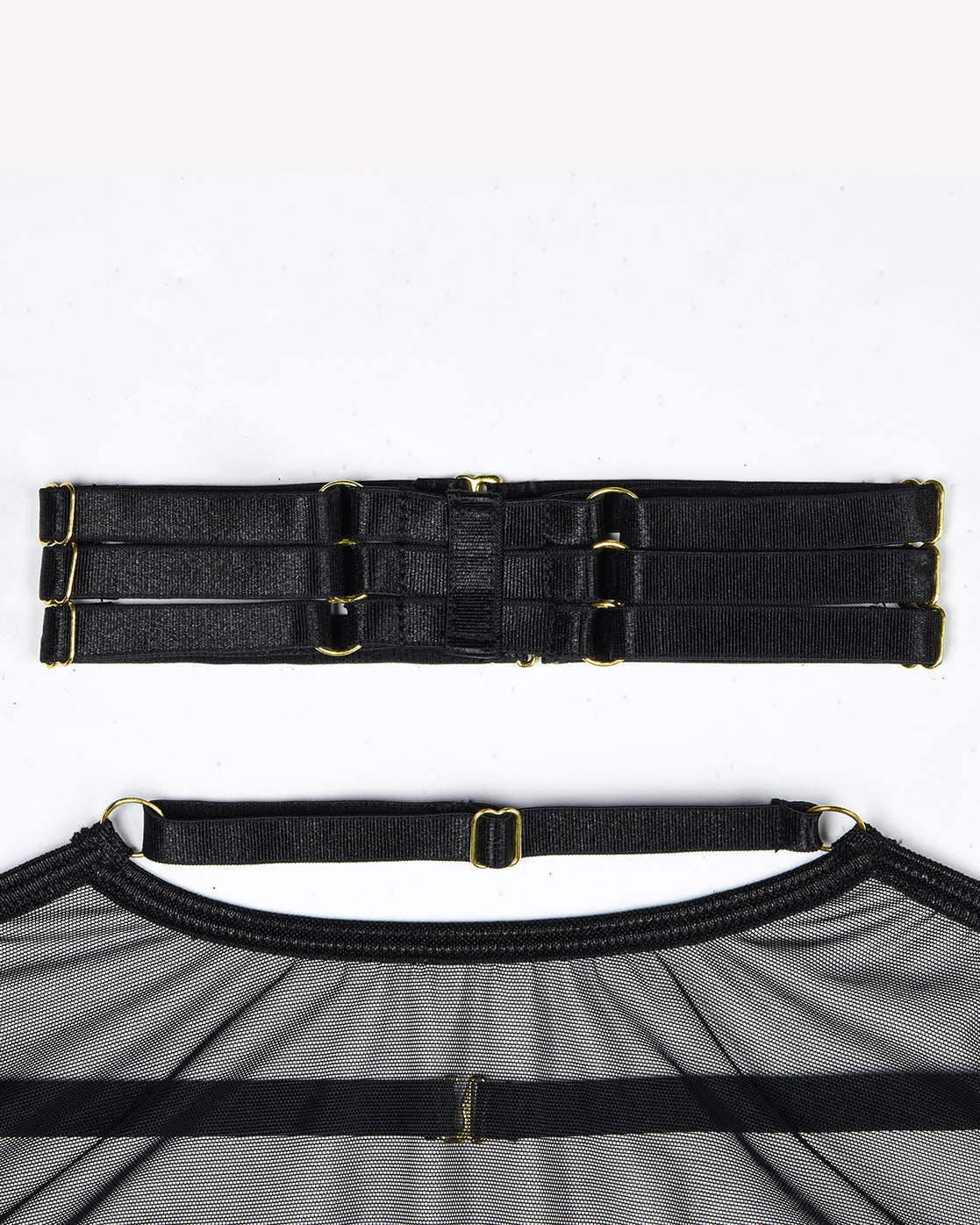 Eline™ | 4-Piece Transparent Mesh Lingerie Set with Bra & Bow