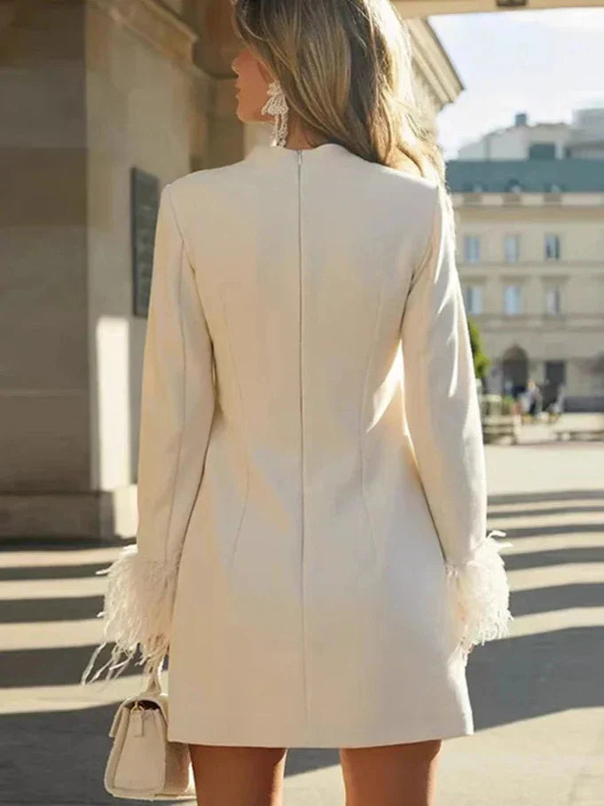 Soleil | Feather-Cuffed Mini Dress