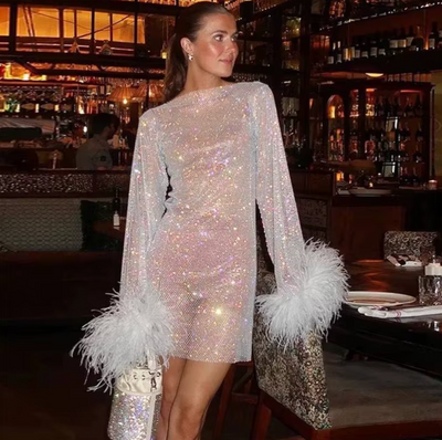 Charlee | Dazzling Feathered Mini Dress