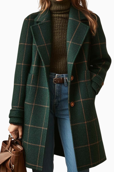 Women's Retro Lapel Plaid Tweed Coat