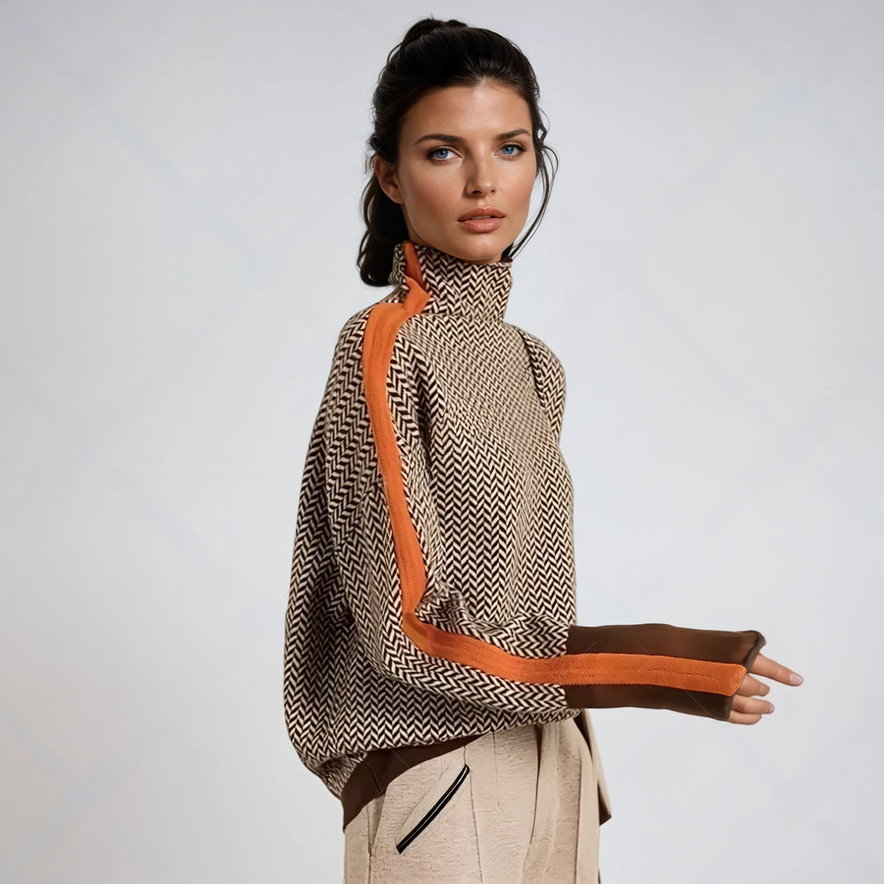 Lucia | High Neck Sweater with Contrasting Stripes