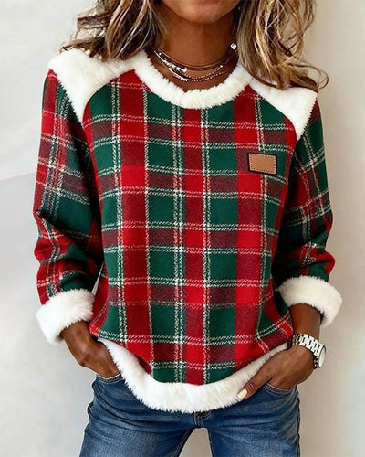 Maya | Sweatshirt with Round Neck and Patchwork Check