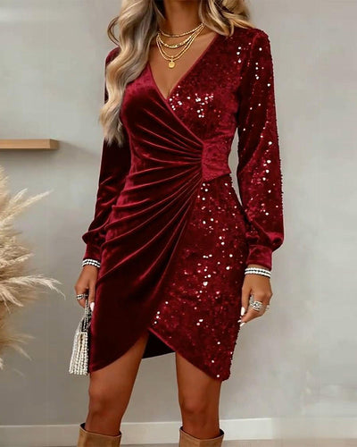 Ava | Sexy velvet dress with sequins and a V-neck