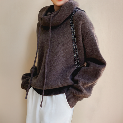 Lucy - Oversized Knit Hoodie with Drawstring