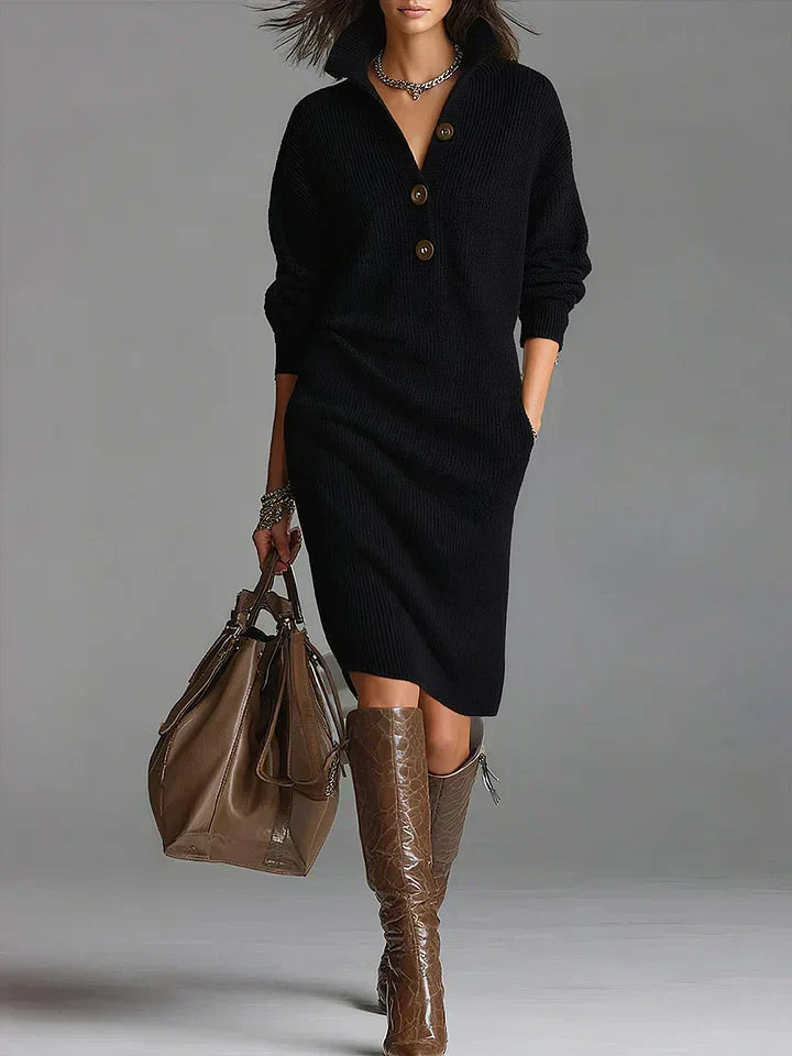 Lorena - Knitted Dress with Collar and Buttons