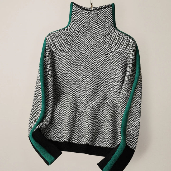 Lucia | High Neck Sweater with Contrasting Stripes