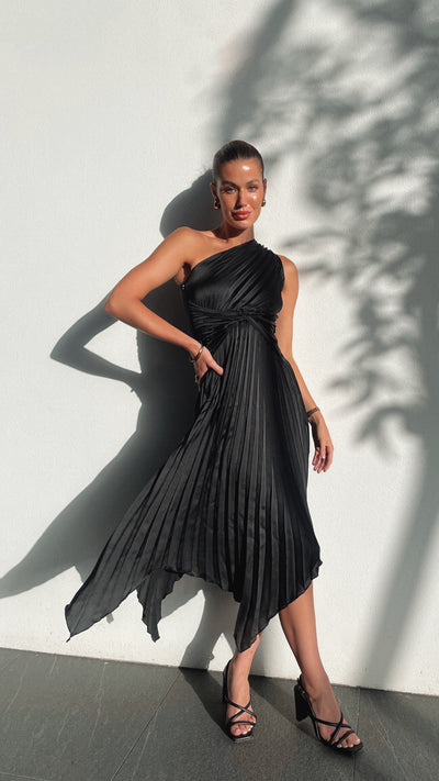 Cali - One Shoulder Midi Dress - Black